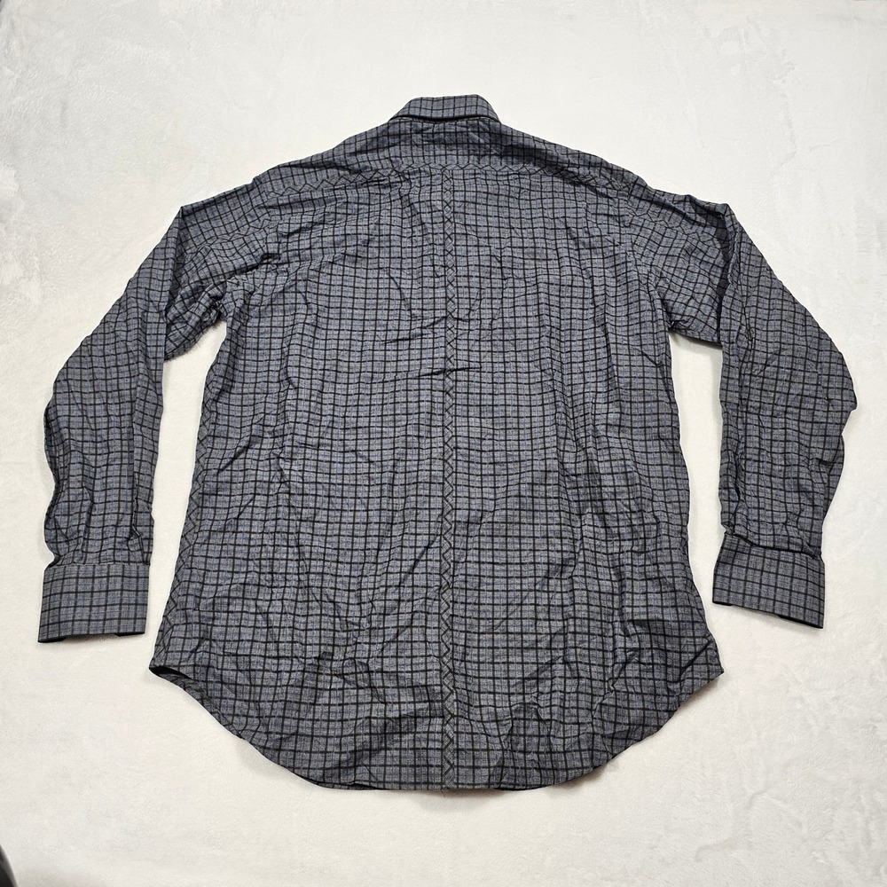 Thomas Dean Button Up Shirt Mens XL Grey Blue Grid Plaid Cotton Business Casual - Picture 3 of 9